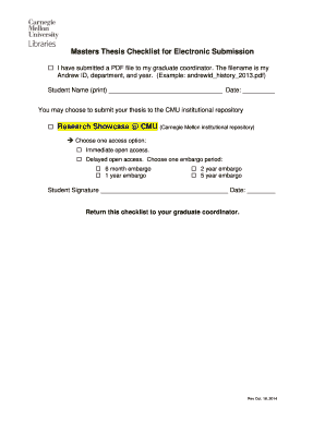 Masters Thesis Checklist for Electronic Submission
