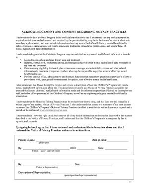 Acknowledgement and Consent Regarding Privacy Practices