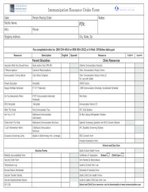 Immunization Resource Order Form