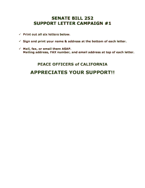Support Letter for Senate Bill 252