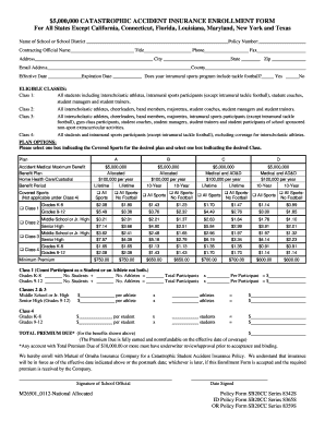 Catastrophic Accident Insurance Enrollment Form