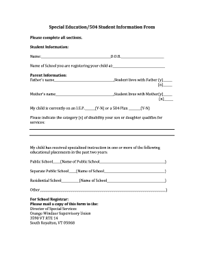 Special Education 504 Student Information Form