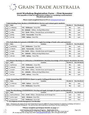 2016 Workshop Registration Form First Semester