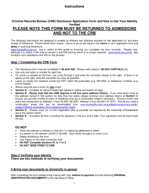 UK Criminal Records Bureau Disclosure Application Form