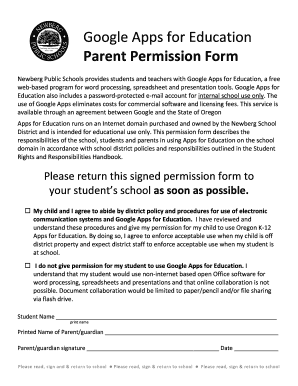 Parent Permission Form for Google Apps for Education