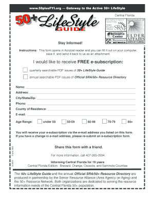 50+ LifeStyle Guide Subscription Form
