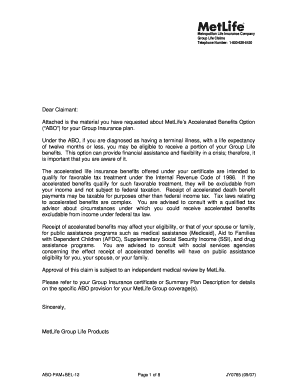 MetLife Accelerated Benefits Option Claim Form