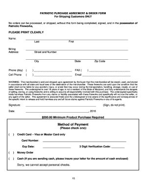 Patriotic Fireworks Purchase Agreement