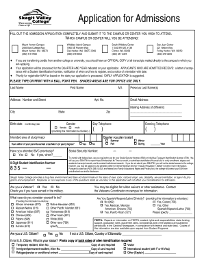 Skagit Valley College Admission Application