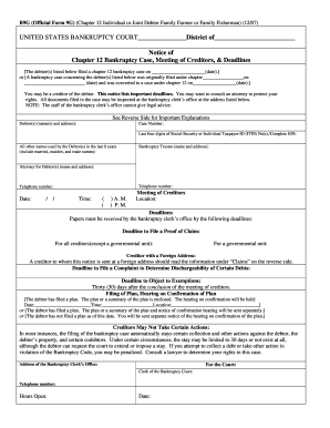 Chapter 12 Bankruptcy Case Notice