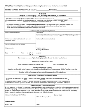 Chapter 12 Bankruptcy Case Notice