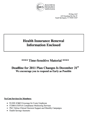 Blue Cross and Blue Shield of Vermont Health Insurance Renewal Form