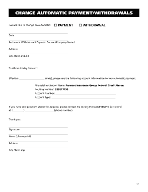 Change Automatic Payment/Withdrawal Form