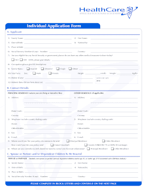 Individual Application Form for Healthcare Insurance