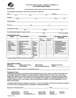 Girl Scouts Health History Form