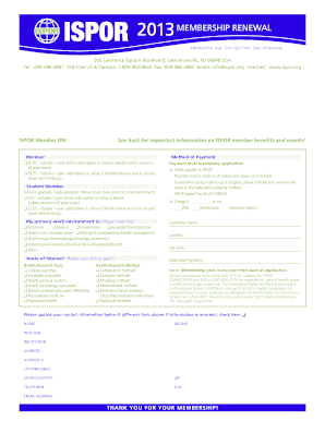 ISPOR 2013 Membership Renewal Form