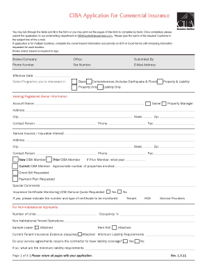 CIBA Application For Commercial Insurance