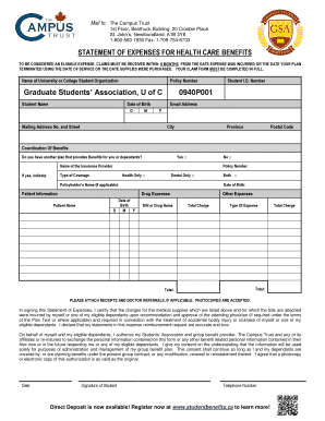 Statement of Expenses for Health Care Benefits
