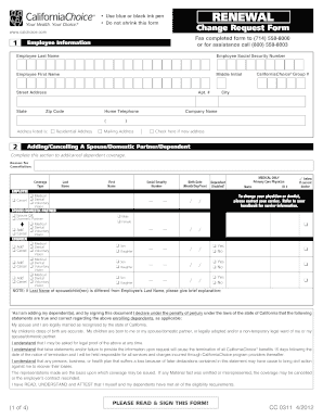 CaliforniaChoice Health Plan Change Request Form