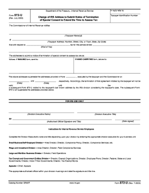 Form 872-U Taxpayer Identification Number