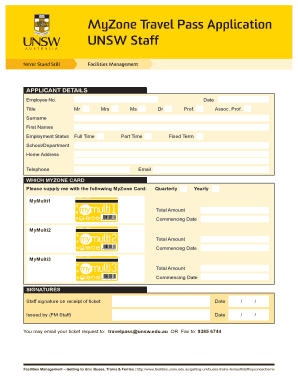 UNSW Staff MyZone Travel Pass Application