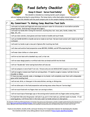 Food Safety Checklist for Camp Kitchens