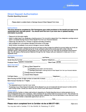Flexible Spending Account Direct Deposit Authorization