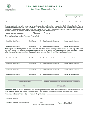 Cash Balance Pension Plan Beneficiary Designation Form