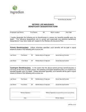 Retiree Life Insurance Beneficiary Designation Form