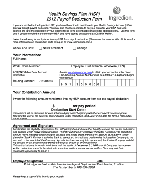 Health Savings Plan Payroll Deduction Form