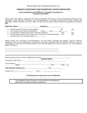 Transplant Center Verification Form