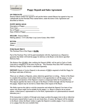 Puppy Deposit and Sales Agreement