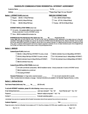 Randolph Communications Residential Internet Agreement