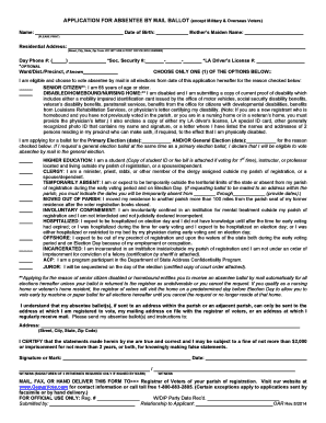Louisiana Absentee Ballot Application