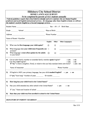 Hillsboro City School District Home Language Survey