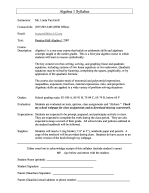 Algebra 1 Syllabus