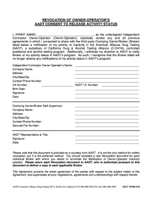 Revocation of Owner-Operator's AADT Consent