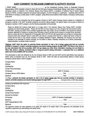 AADT Consent to Release Company Activity Status