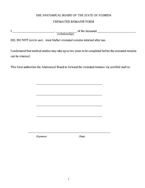 Cremated Remains Authorization Form