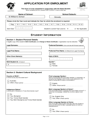 Australian School Enrolment Application Form