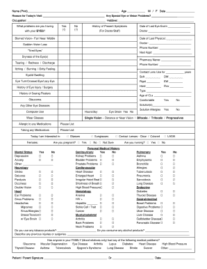 Eye Exam Medical History Form
