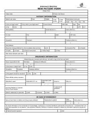 Anderson’s Nutrition New Patient Form