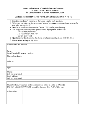 Voter’s Guide Questionnaire for US Congress