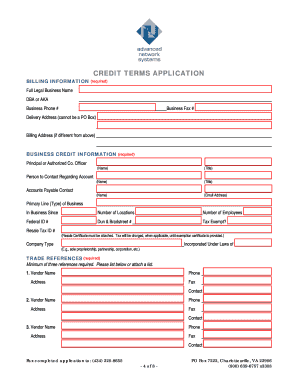 Advanced Network Systems Credit Application