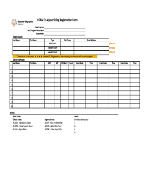 Alpine Skiing Registration Form