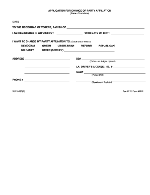 Louisiana Change of Party Affiliation Form
