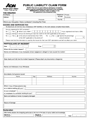 Public Liability Claim Form