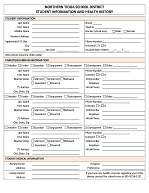 Student Information and Health History Form