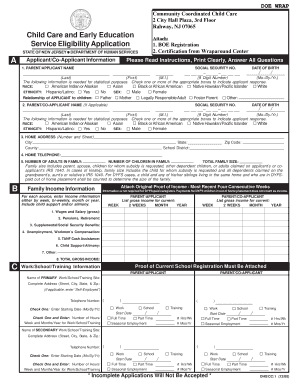 New Jersey Child Care Service Eligibility Application