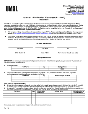2016-2017 Verification Worksheet